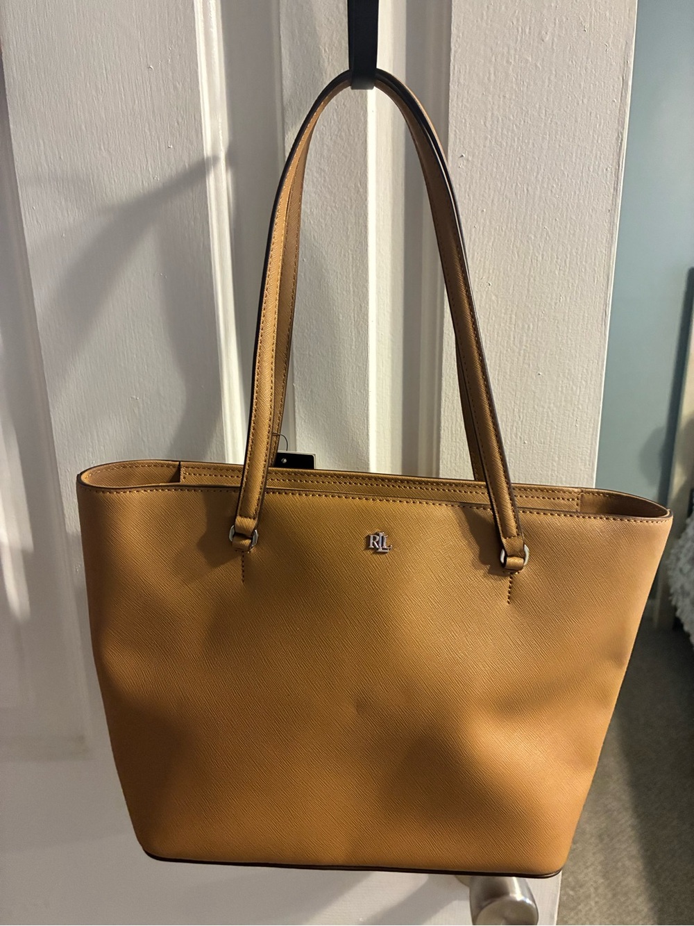 Ralph Lauren Tan Structured Tote with RL Logo